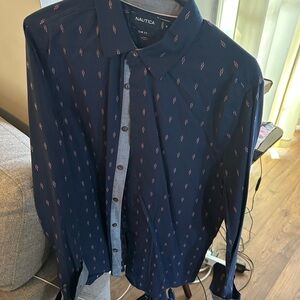 Nautica Men's Dark Blue Patterned Shirt